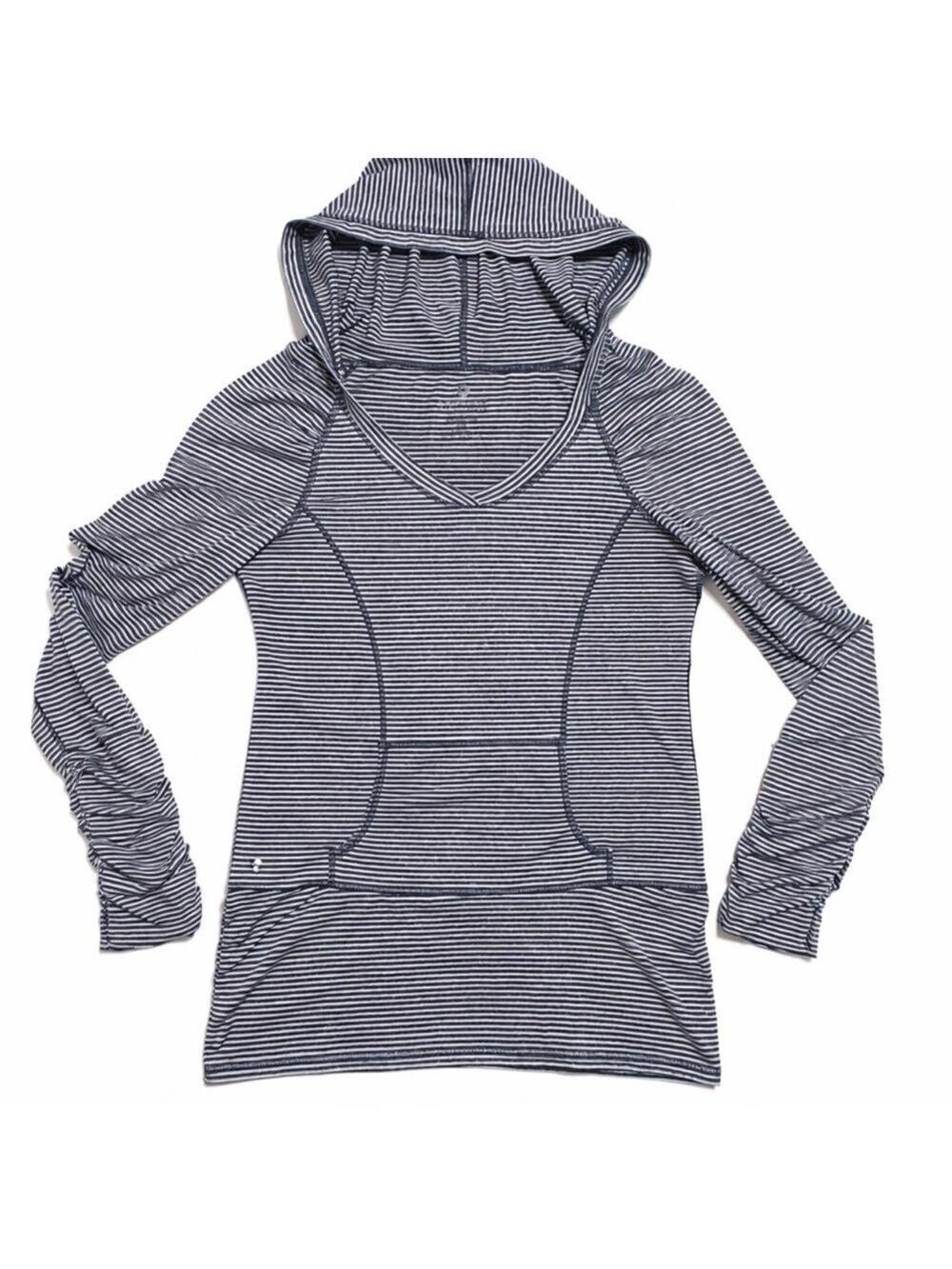 WOMEN’S 90 DEGREE BY REFLEX BLUE & WHITE STRIPED ATHLETIC V-NECK HOODIE SIZE XL - Picture 2 of 10